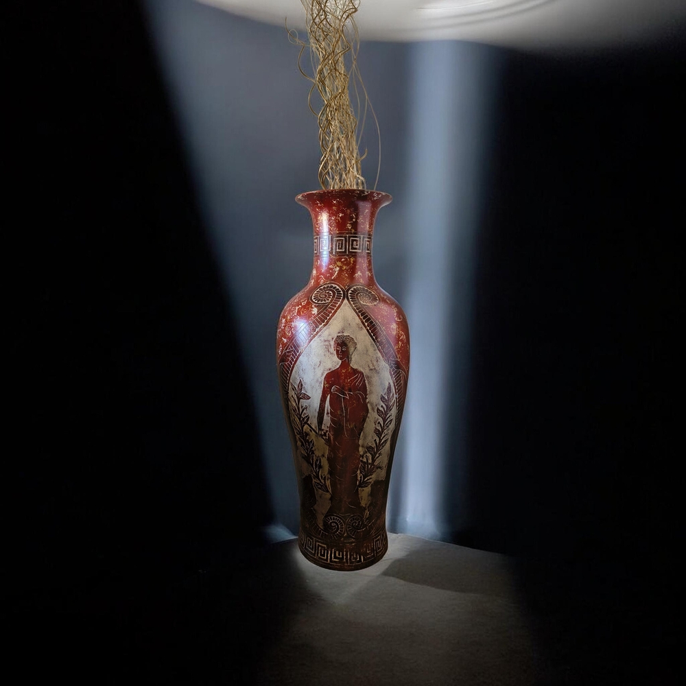Decorative Red Ceramic Vase with Classical Figure - Unbranded